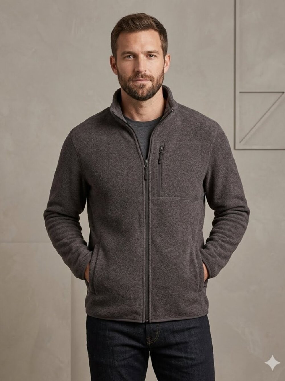 32 Degrees Heat Men’s Sherpa Lined Fleece Full-Zip Jacket - Dark Gray Heather XL
